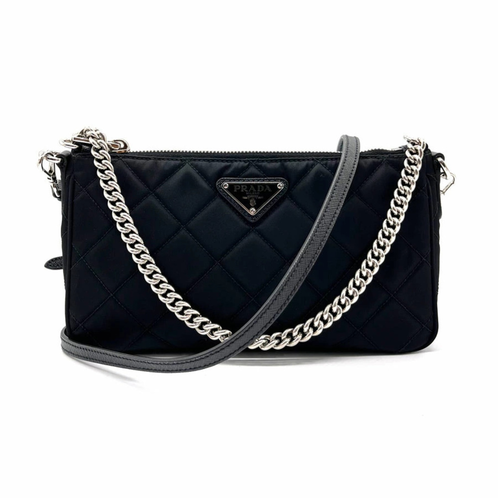 Prada black quilted tessuto convertible chain bag enamel triangle
